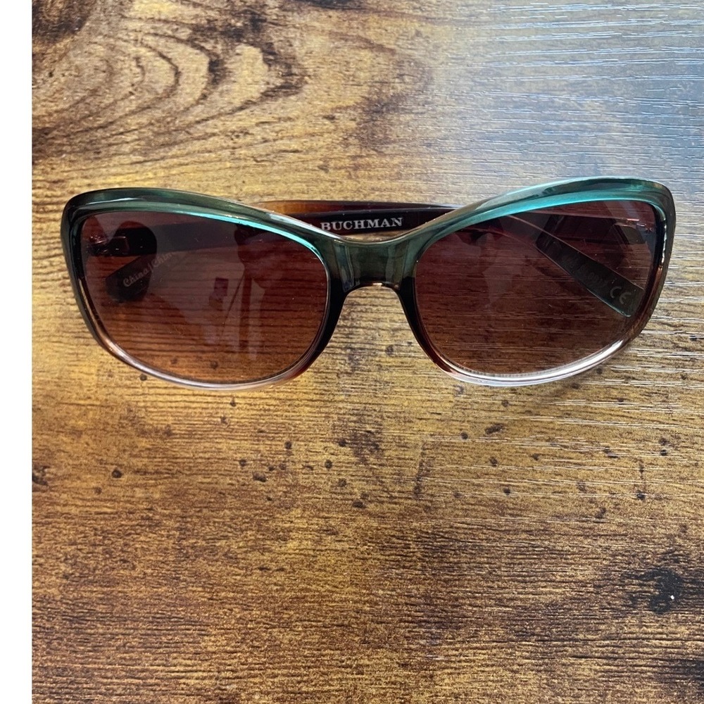 Dana Buchman Womens Teal Tortoise Rectangular Sunglasses Rhinestone Accents EUC